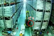 チーズ工場の棚にフォークリフトが少し触れただけで…ドミノ倒しのように全崩壊する