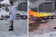「こんなの余裕だぜ！」火炎放射器を使って除雪をする男性がワイルドすぎる