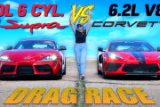 【海外の反応】トヨタスープラvsコルベットのドラッグレース対決！意外と接戦！
