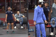 屈強の男性が苦戦していたバーベルを…小柄な清掃員がヒョイッと持ち上げるドッキリ