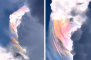 ねじれた雲が虹色に輝く世にも美しい気象現象「頭巾雲（ピレウス雲）」