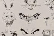海外「子供時代に見ていた日本のアニメやアメリカのカートゥーンのキャラの目と鼻と口だけを描いてみた」：海外の反応