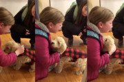 家に帰ると念願の子犬が待っていた！犬を飼えることを知り感動のあまり号泣してしまう女の子の映像