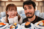 海外「この対比ｗ」回転寿司で日本の大食いアイドルと非大食いユーチューバーたちが対決