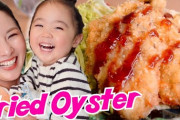着物姿が素敵な日本人お母さんがお子さんと一緒に牡蠣フライを作ったよ！！外国人「生の牡蠣が苦手な人にもオススメだね！」
