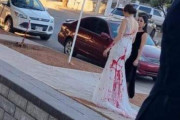 結婚式を阻止したい新郎の母親、新婦のドレスに赤いペンキを投げつける