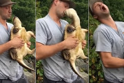 悪ノリしてカミツキガメにキスをしようとした男性、唇を噛まれてしまうもリアクションが面白い！