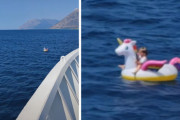 大ピンチ！ユニコーンの浮き輪に乗ったまま海に流されてしまった少女の救出劇